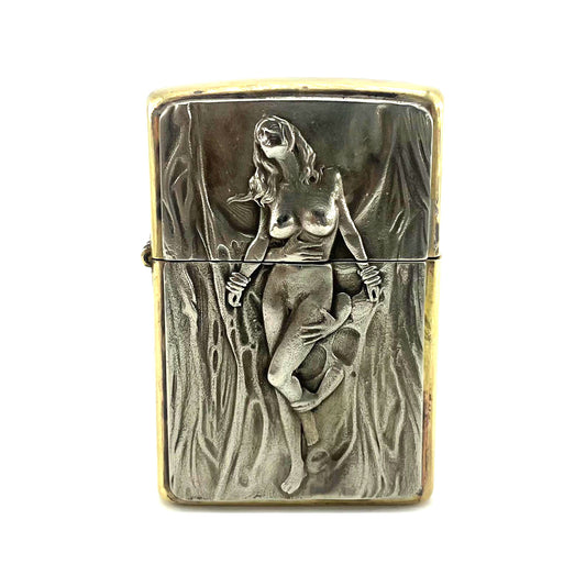 Handmade Vintage Brass Lighter Case EDC Outdoor, Lighter Insert Replacement Metal Armor-Fair Lady White Copper