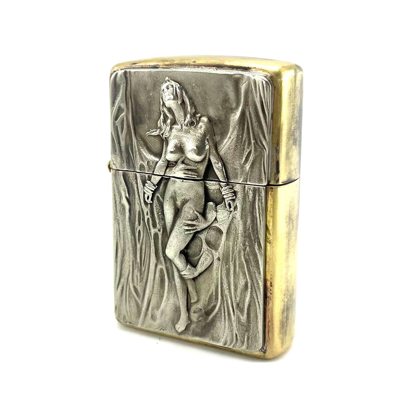 Handmade Vintage Brass Lighter Case EDC Outdoor, Lighter Insert Replacement Metal Armor-Fair Lady White Copper