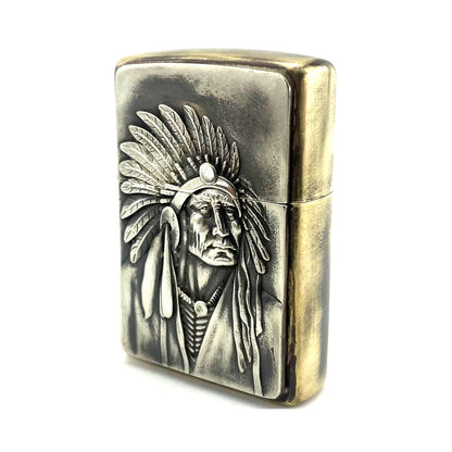 Handmade Vintage Brass Lighter Case EDC Outdoor, Lighter Insert Replacement Metal Armor-Chief Crazy Horse