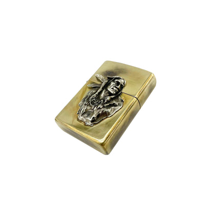 Handmade Vintage Brass Lighter Case EDC Outdoor, Lighter Insert Replacement Metal Armor-Chief Feather