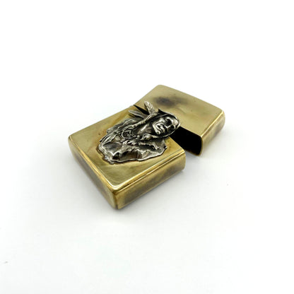 Handmade Vintage Brass Lighter Case EDC Outdoor, Lighter Insert Replacement Metal Armor-Chief Feather