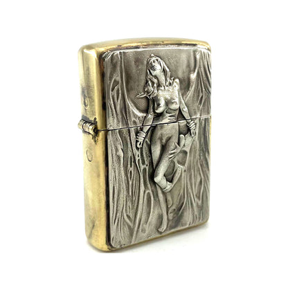 Handmade Vintage Brass Lighter Case EDC Outdoor, Lighter Insert Replacement Metal Armor-Fair Lady White Copper