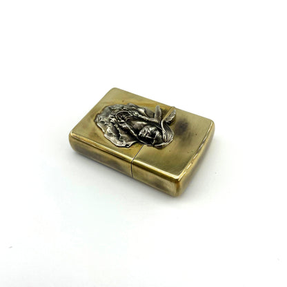 Handmade Vintage Brass Lighter Case EDC Outdoor, Lighter Insert Replacement Metal Armor-Chief Feather