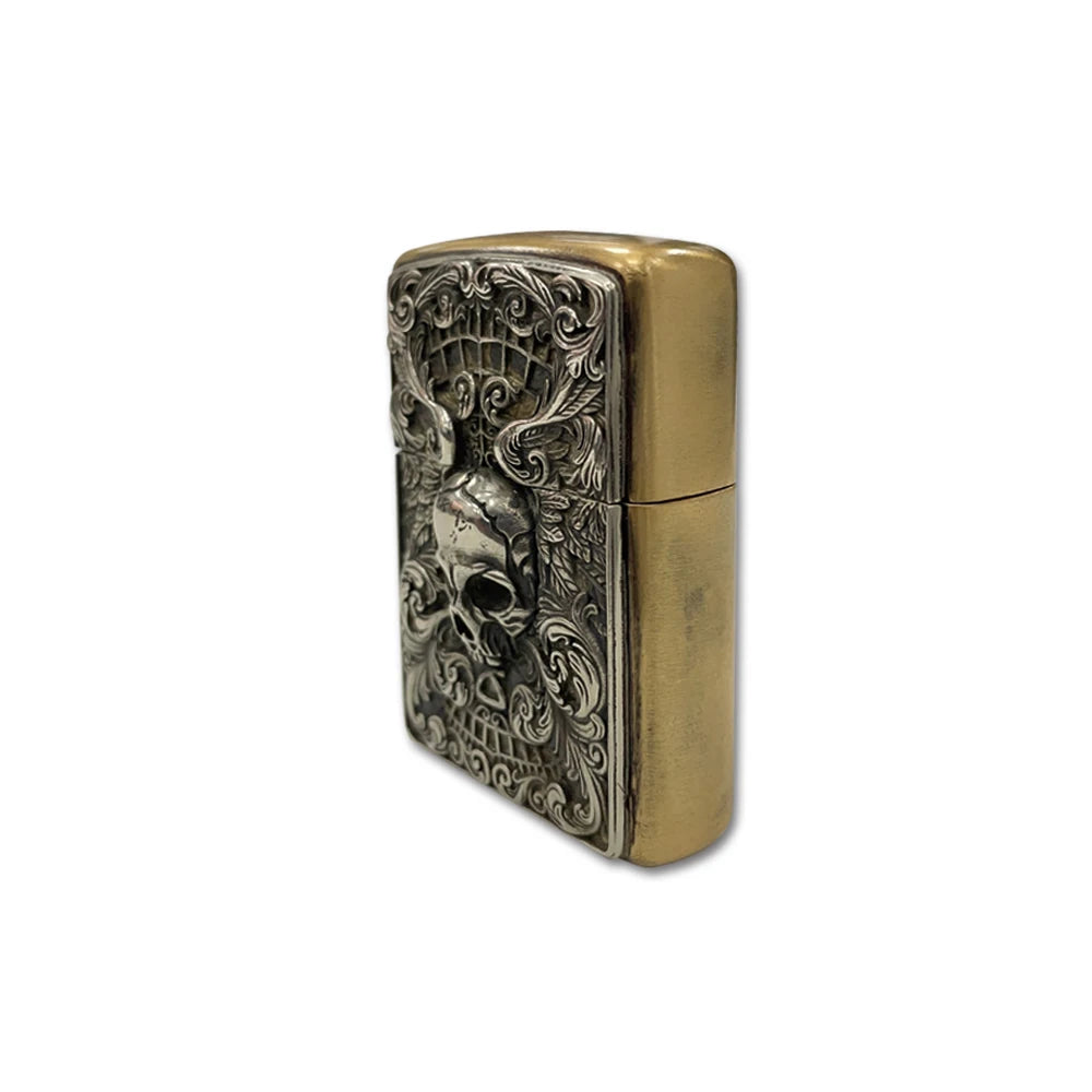 Handmade Vintage Brass Lighter Case EDC Outdoor, Lighter Insert Replacement Metal Armor-Skull Head