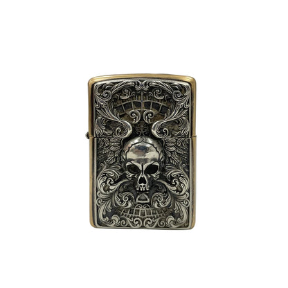 Handmade Vintage Brass Lighter Case EDC Outdoor, Lighter Insert Replacement Metal Armor-Skull Head