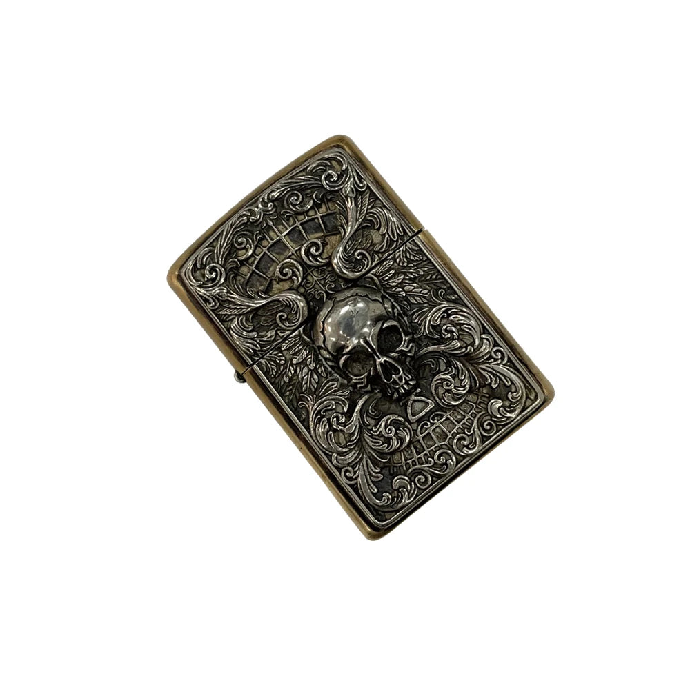 Handmade Vintage Brass Lighter Case EDC Outdoor, Lighter Insert Replacement Metal Armor-Skull Head