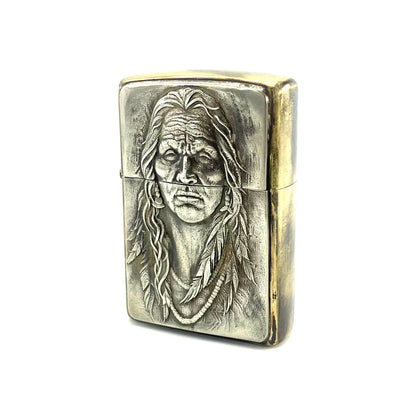 Handmade Vintage Brass Lighter Case EDC Outdoor, Lighter Insert Replacement Metal Armor-Injun Lady