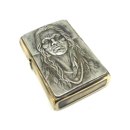 Handmade Vintage Brass Lighter Case EDC Outdoor, Lighter Insert Replacement Metal Armor-Injun Lady