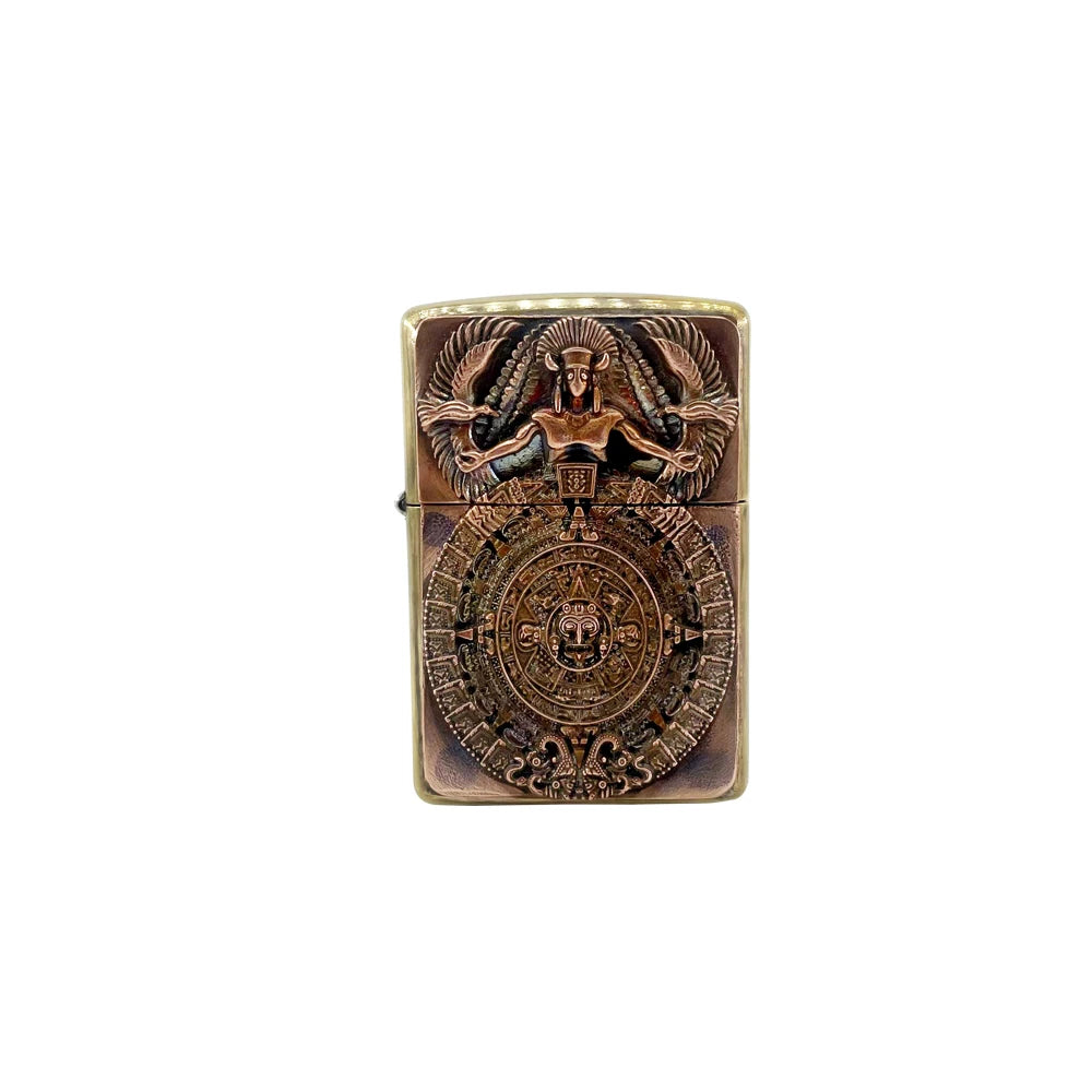 Handmade Vintage Brass Lighter Case EDC Outdoor, Lighter Insert Replacement Metal Armor-Mayan Calendar
