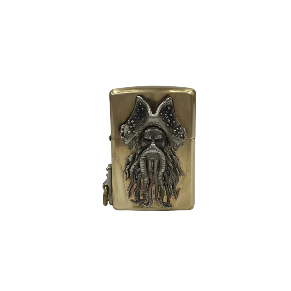 Handmade Vintage Brass Lighter Case EDC Outdoor, Lighter Insert Replacement Metal Armor-Viking Pirate