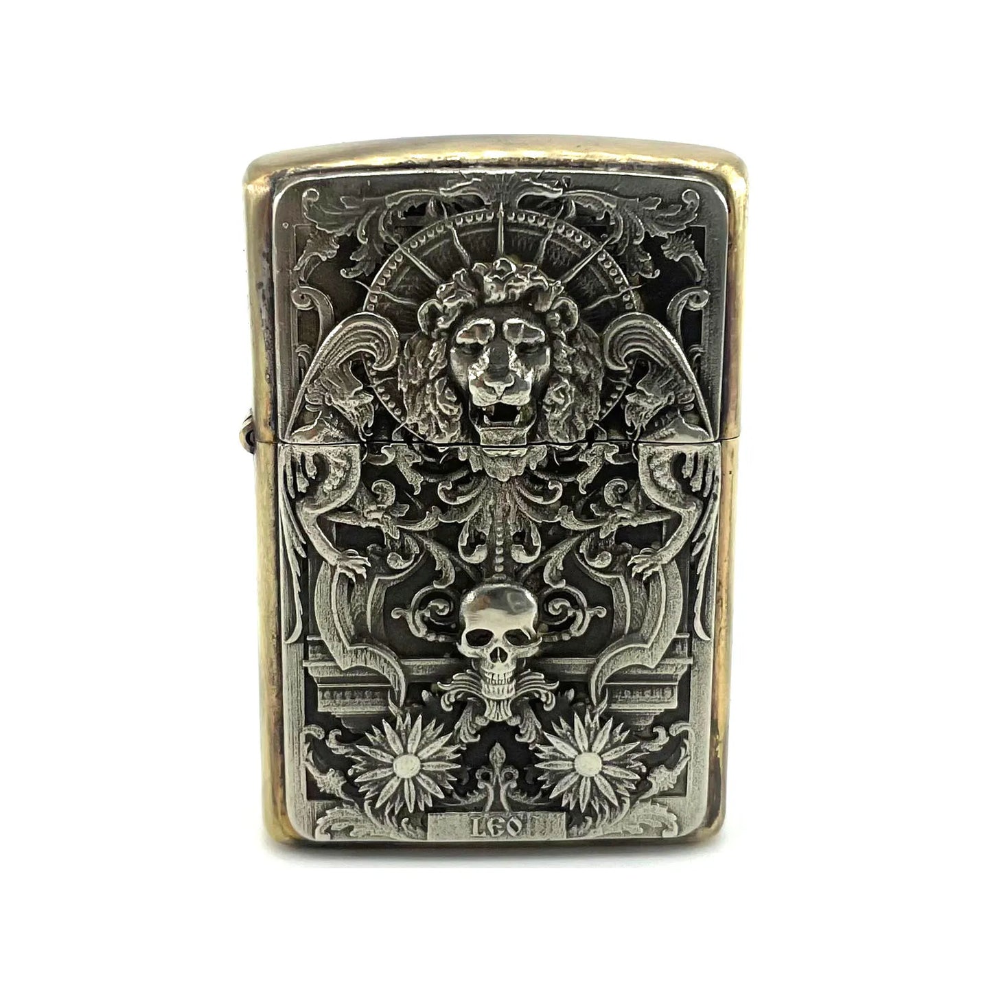 Handmade Vintage Brass Lighter Case EDC Outdoor, Lighter Insert Replacement Metal Armor-Skull Lion