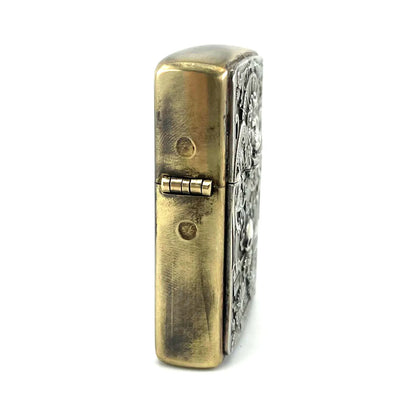 Handmade Vintage Brass Lighter Case EDC Outdoor, Lighter Insert Replacement Metal Armor-Skull Lion