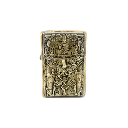 Handmade Vintage Brass Lighter Case EDC Outdoor, Lighter Insert Replacement Metal Armor-Egyptian Pharaohs Sphinxes