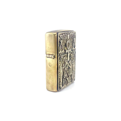 Handmade Vintage Brass Lighter Case EDC Outdoor, Lighter Insert Replacement Metal Armor-Egyptian Pharaohs Sphinxes