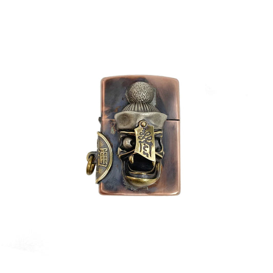 Handmade Vintage Brass Lighter Case EDC Outdoor, Lighter Insert Replacement Metal Armor-Zombie