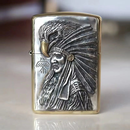Handmade Vintage Brass Lighter Case EDC Outdoor, Lighter Insert Replacement Metal Armor-Chief Eagle