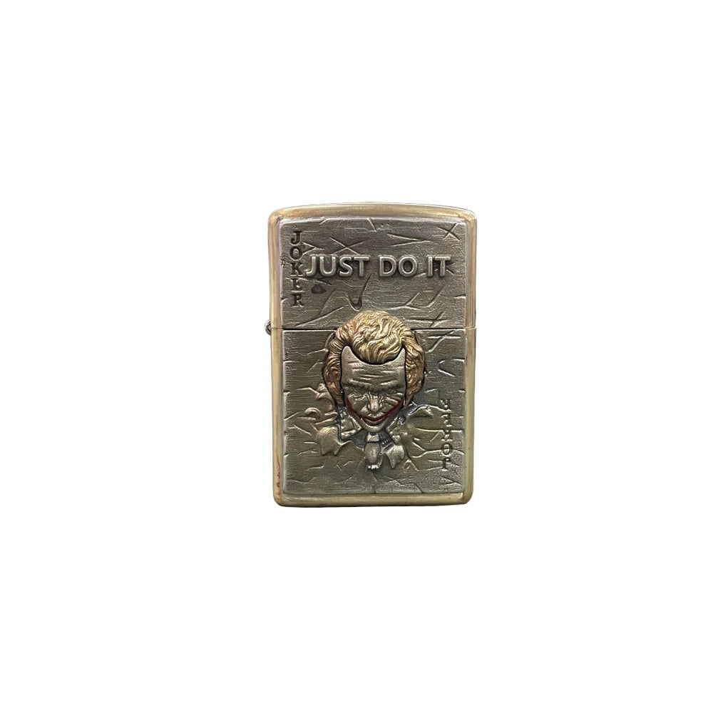 Handmade Vintage Brass Lighter Case EDC Outdoor, Lighter Insert Replacement Metal Armor-Poker Joker Magician