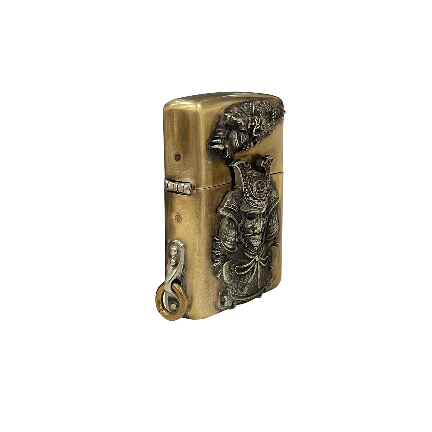 Handmade Vintage Brass Lighter Case EDC Outdoor, Lighter Insert Replacement Metal Armor-Japan Samurai