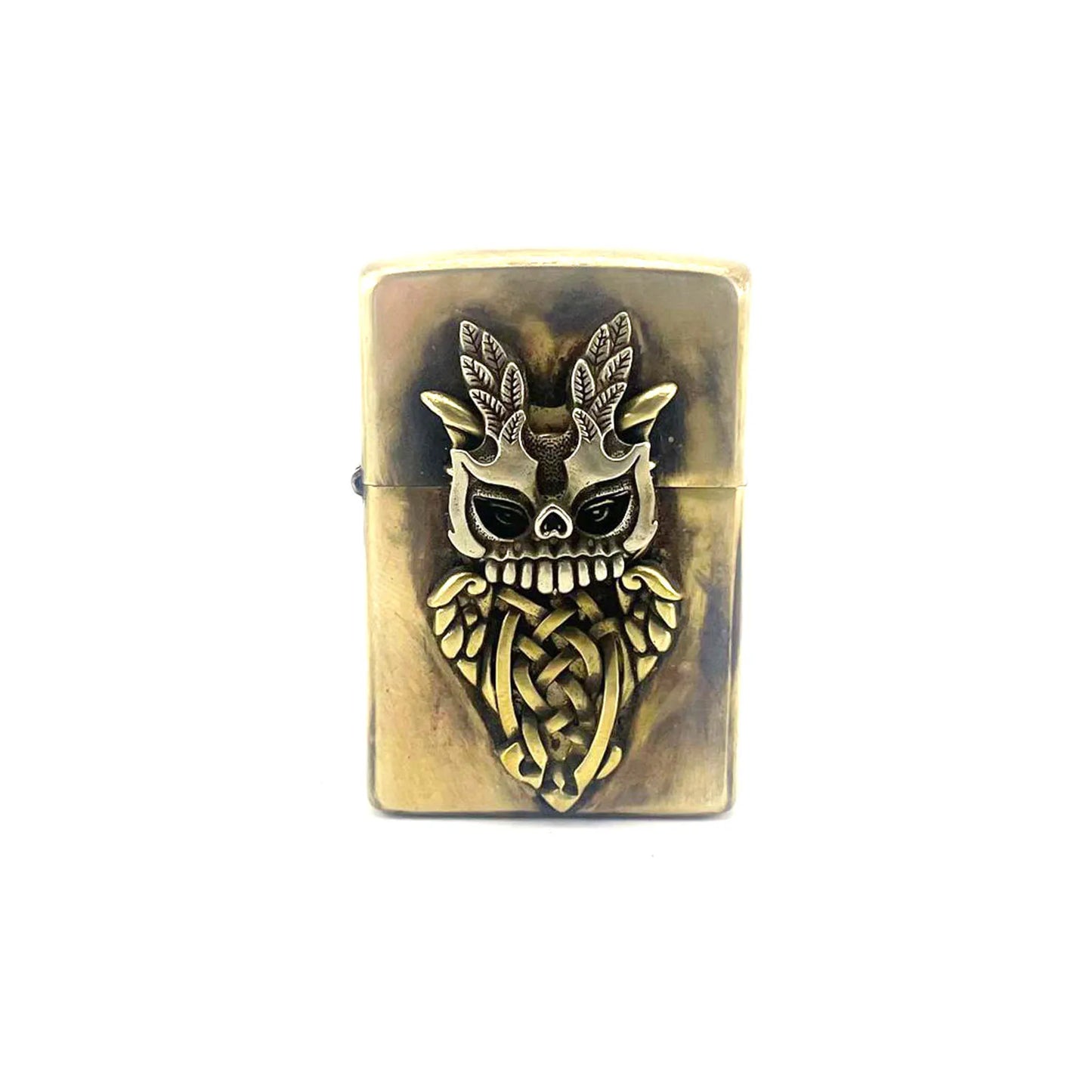 Handmade Vintage Brass Lighter Case EDC Outdoor, Lighter Insert Replacement Metal Armor-Night Owl