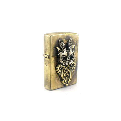 Handmade Vintage Brass Lighter Case EDC Outdoor, Lighter Insert Replacement Metal Armor-Night Owl