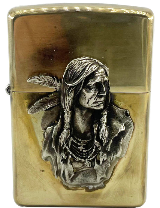 Handmade Vintage Brass Lighter Case EDC Outdoor, Lighter Insert Replacement Metal Armor-Chief Feather