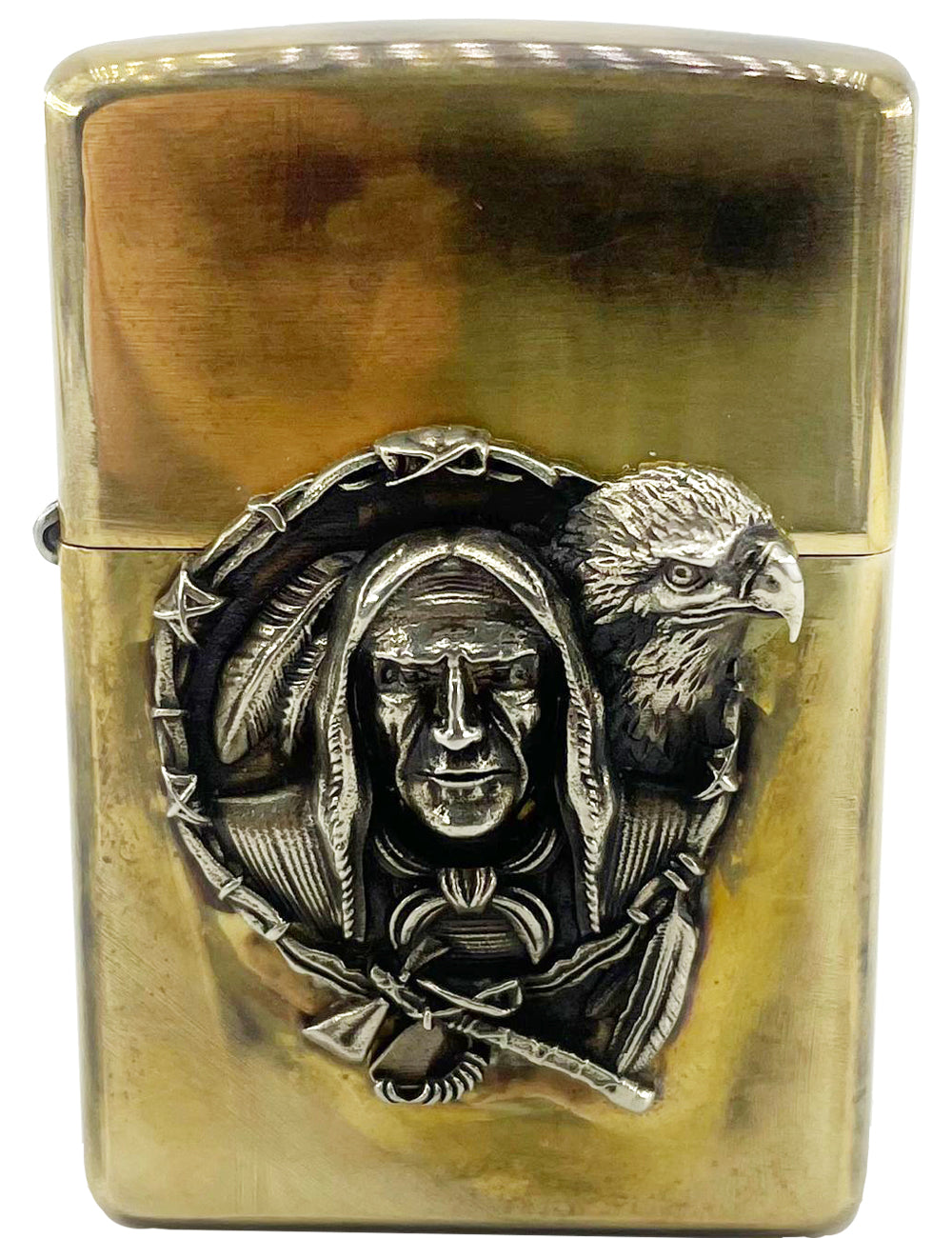 Handmade Vintage Brass Lighter Case EDC Outdoor, Lighter Insert Replacement Metal Armor-Chief Death Eagle